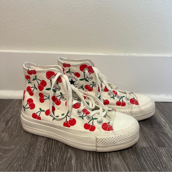 Converse Shoes - Converse Women's Cherry Pattern High-Top Sneakers - White and Red